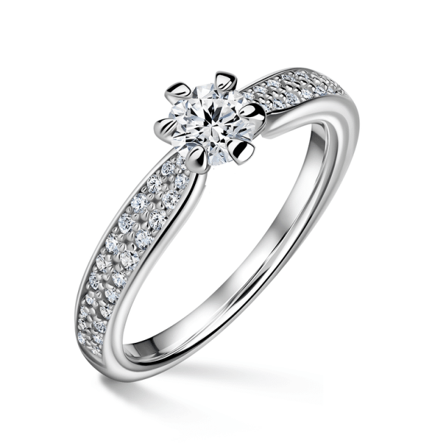 Florence Side Stones | Zásnubní prsten se středovým kamenem 0.400ct, bílé zlato, s diamanty