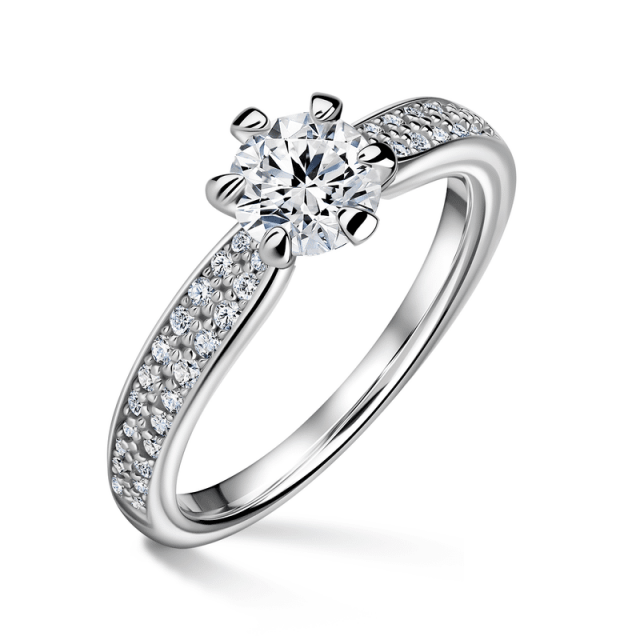 Florence Side Stones | Zásnubní prsten se středovým kamenem 0.0ct, bílé zlato, s diamanty