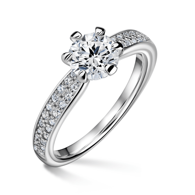 Florence Side Stones | Zásnubní prsten se středovým kamenem 0.900ct, bílé zlato, s diamanty