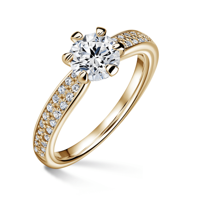 Florence Side Stones | Zásnubní prsten se středovým kamenem 0.900ct, žluté zlato, s diamanty