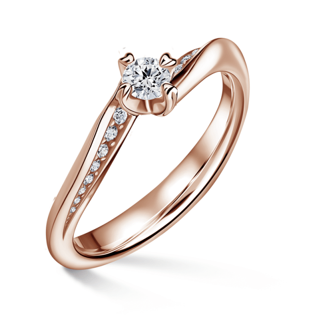 Freya Side Stones | Zásnubní prsten se středovým kamenem 0.180ct, růžové zlato, s diamanty