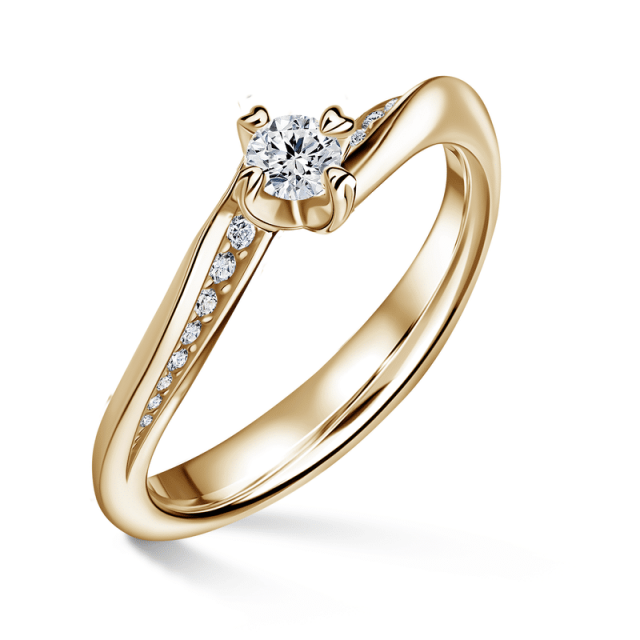 Freya Side Stones | Zásnubní prsten se středovým kamenem 0.180ct, žluté zlato, s diamanty