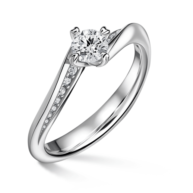 Freya Side Stones | Zásnubní prsten se středovým kamenem 0.400ct, bílé zlato, s diamanty