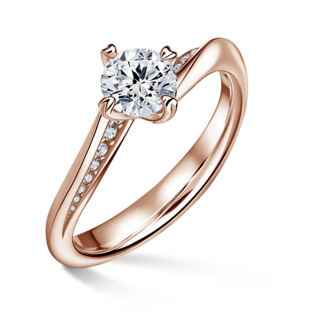 Freya Side Stones | Zásnubní prsten se středovým kamenem 0.900ct, růžové zlato, s diamanty