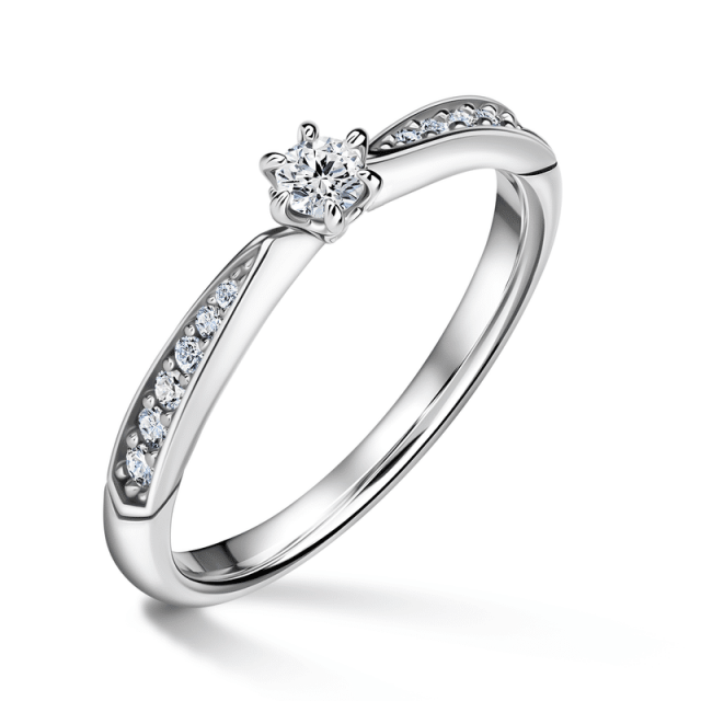 Minerva Side Stones | Zásnubní prsten se středovým kamenem 0.085ct, bílé zlato, s diamanty