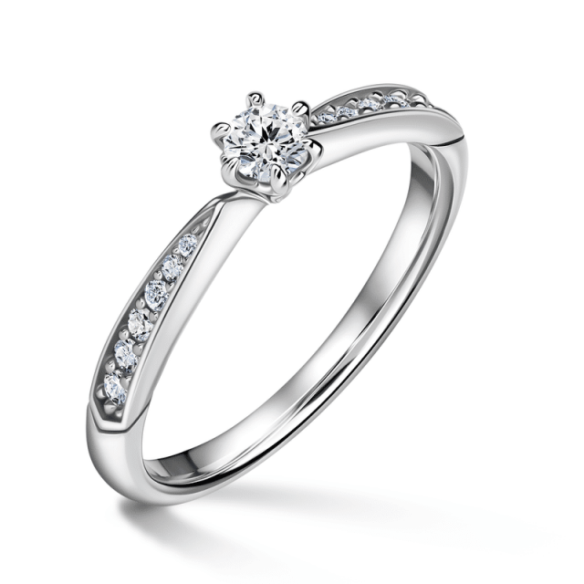 Minerva Side Stones | Zásnubní prsten se středovým kamenem 0.145ct, bílé zlato, s diamanty