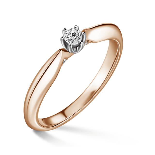 Mira | Zásnubní prsten se středovým kamenem 0.085ct, bílé a růžové zlato, s diamanty
