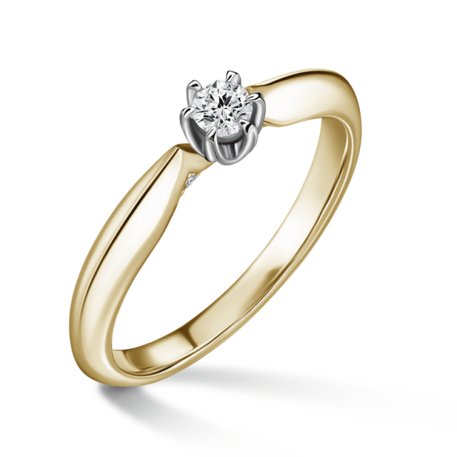 Mira | Zásnubní prsten se středovým kamenem 0.145ct, bílé a žluté zlato, s diamanty
