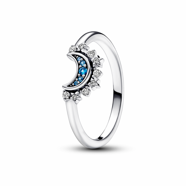 PANDORA prsten Nebesky modrý třpytivý měsíc 192675C01