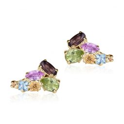 Zlaté dámské náušnice DF 42, barevné kameny, žluté zlato