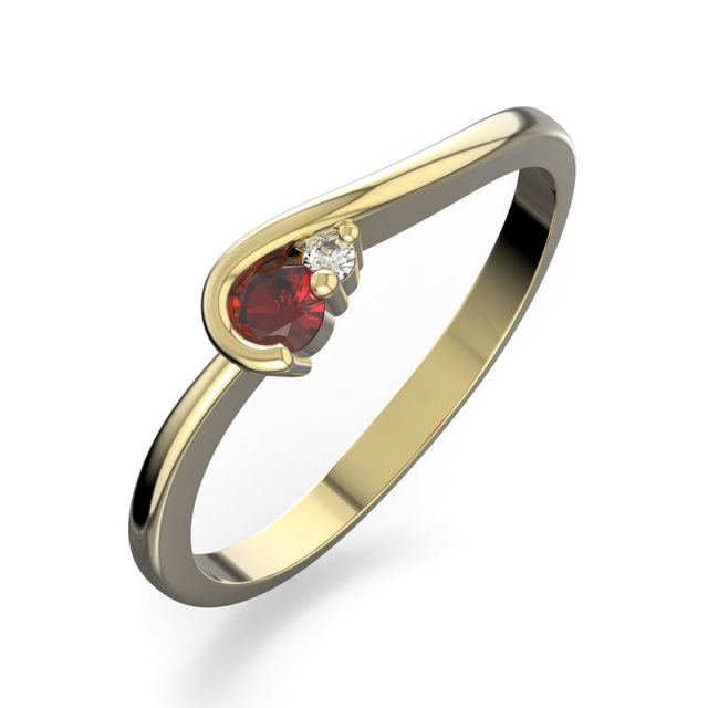 Zlatý dámský prsten DF 29 ze žlutého zlata, rubín s diamanty