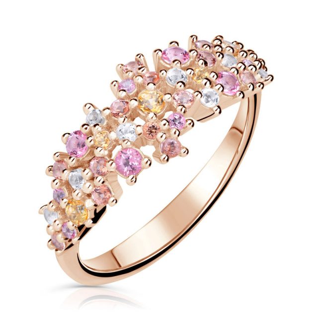Zlatý dámský prsten DF 30 z růžového zlata, barevné kameny