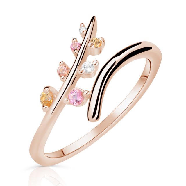 Zlatý dámský prsten DF  z růžového zlata, barevné kameny