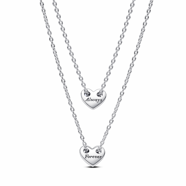 Pandora krátké náhrdelníky Rozdělitelné srdce s nápisy Forever a Always 393207C00